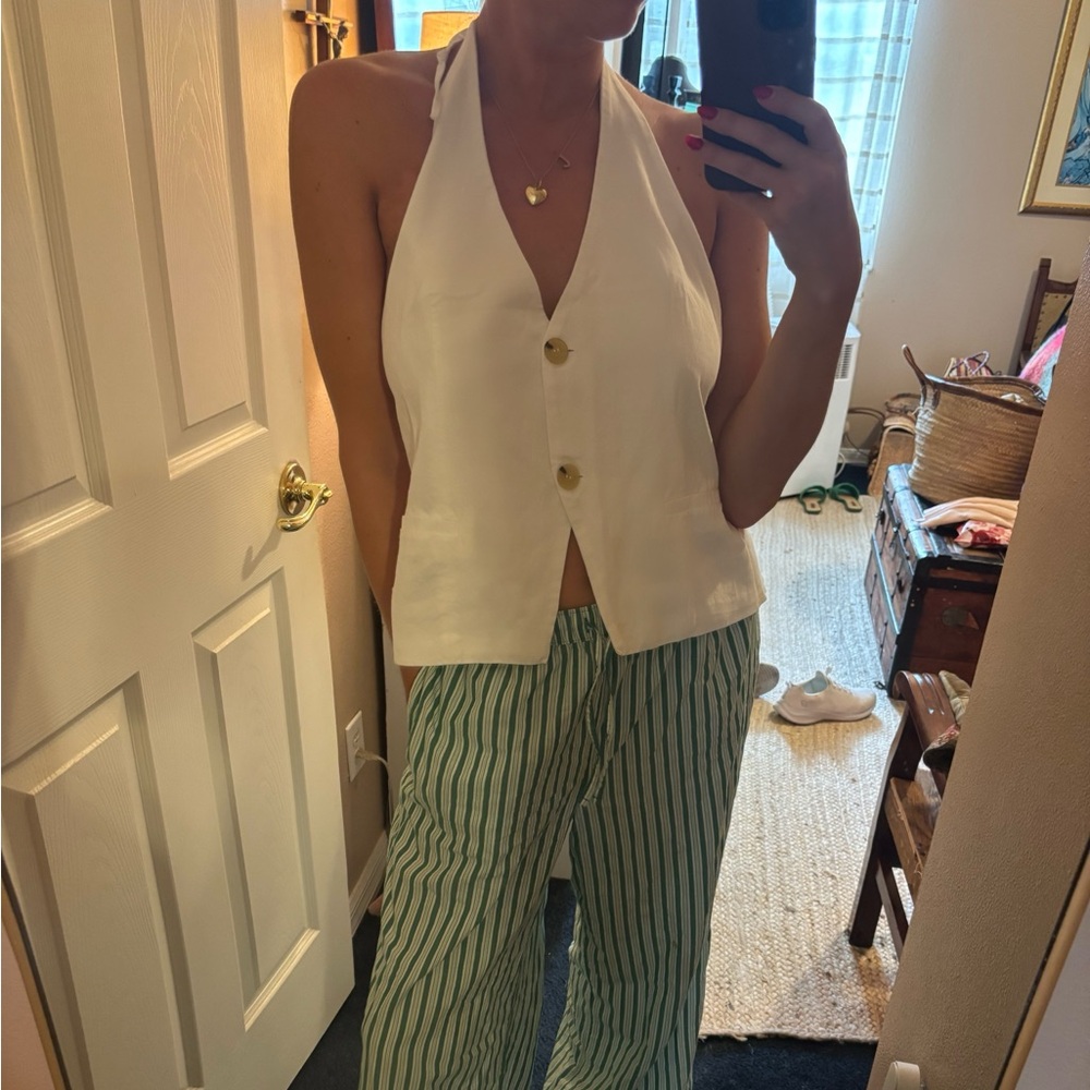 Zara White Halter Button-Front Tank